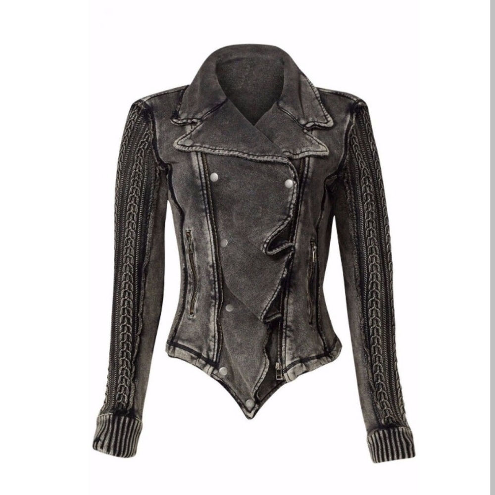 Free People Ruffle Moto Knit Sweater Sz. XS Black